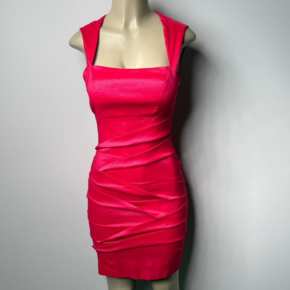 Hailey Logan Hot Pink Ruched Square-Neck Mini Dress